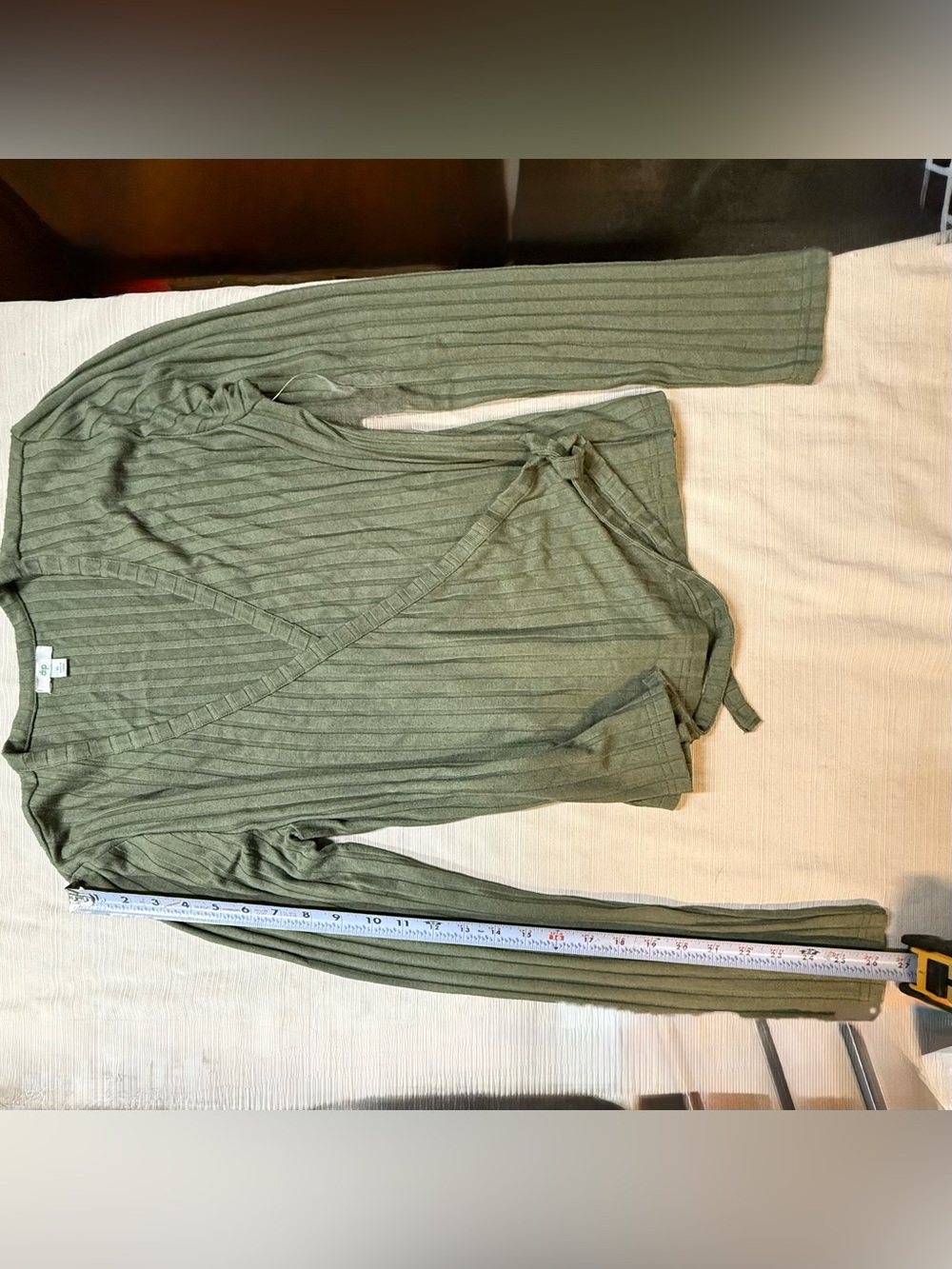 dip Olive Green Wrap Style  Ribbed Women's Top - Picture 9 of 14